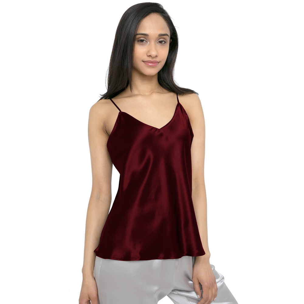 Silk Camisole with Adjustable Strap - MYK Silk #color_burgundy