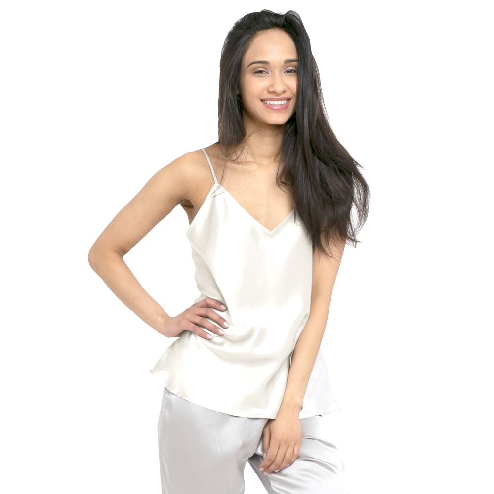 Silk Camisole with Adjustable Strap - MYK Silk #color_ivory white