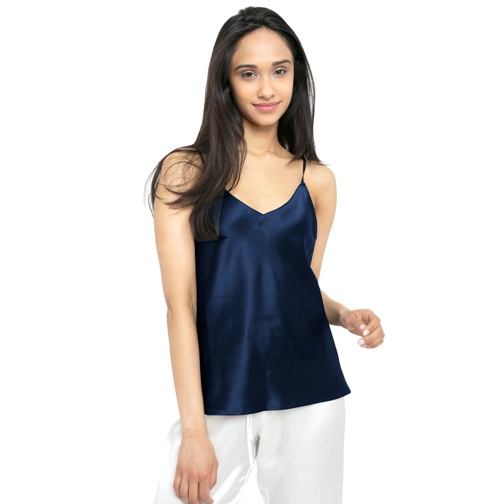 Silk Camisole with Adjustable Strap - MYK Silk #color_navy blue