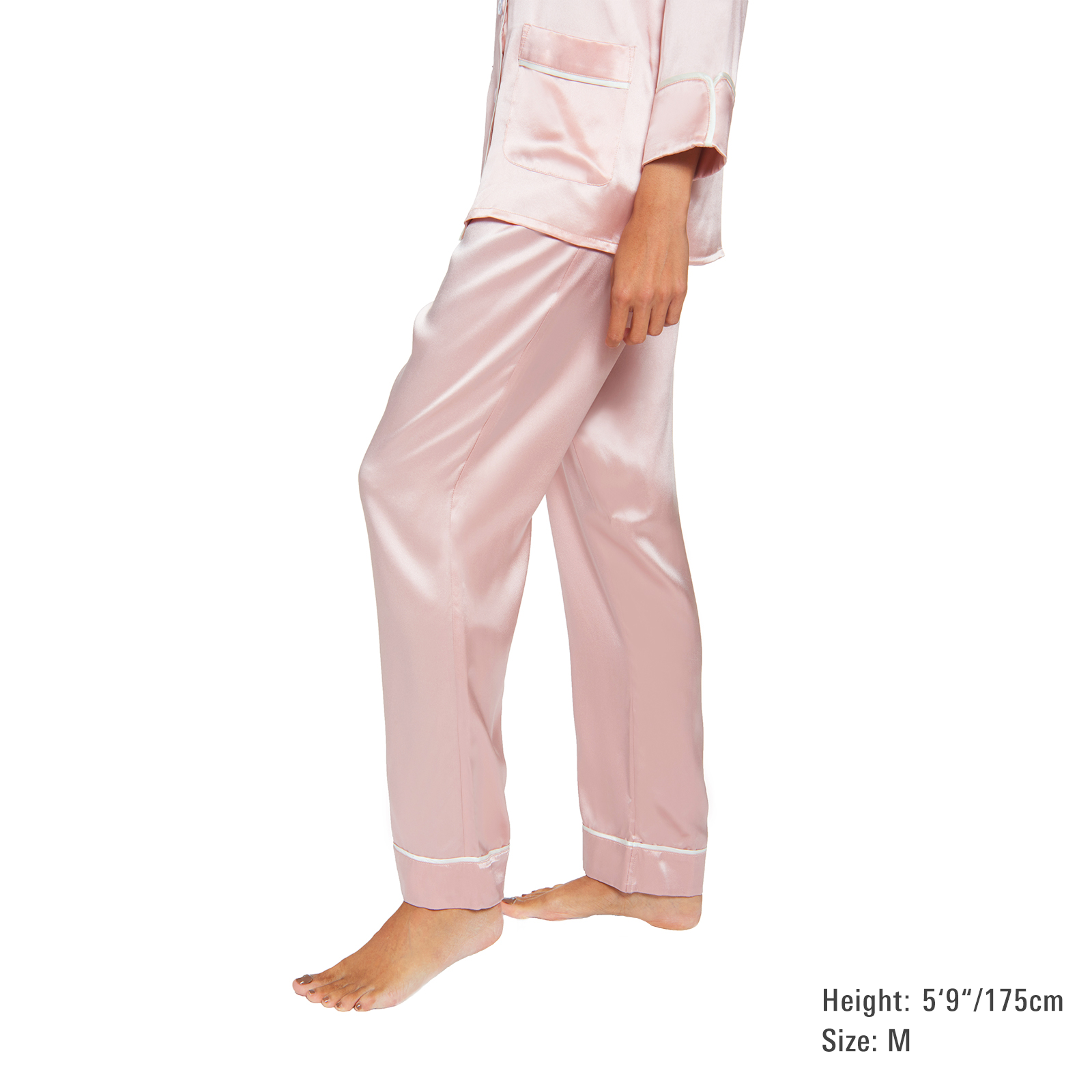 Silk Classic Long Pajama Set with Contrast Piping (22 Momme) - MYK Silk #color_pink