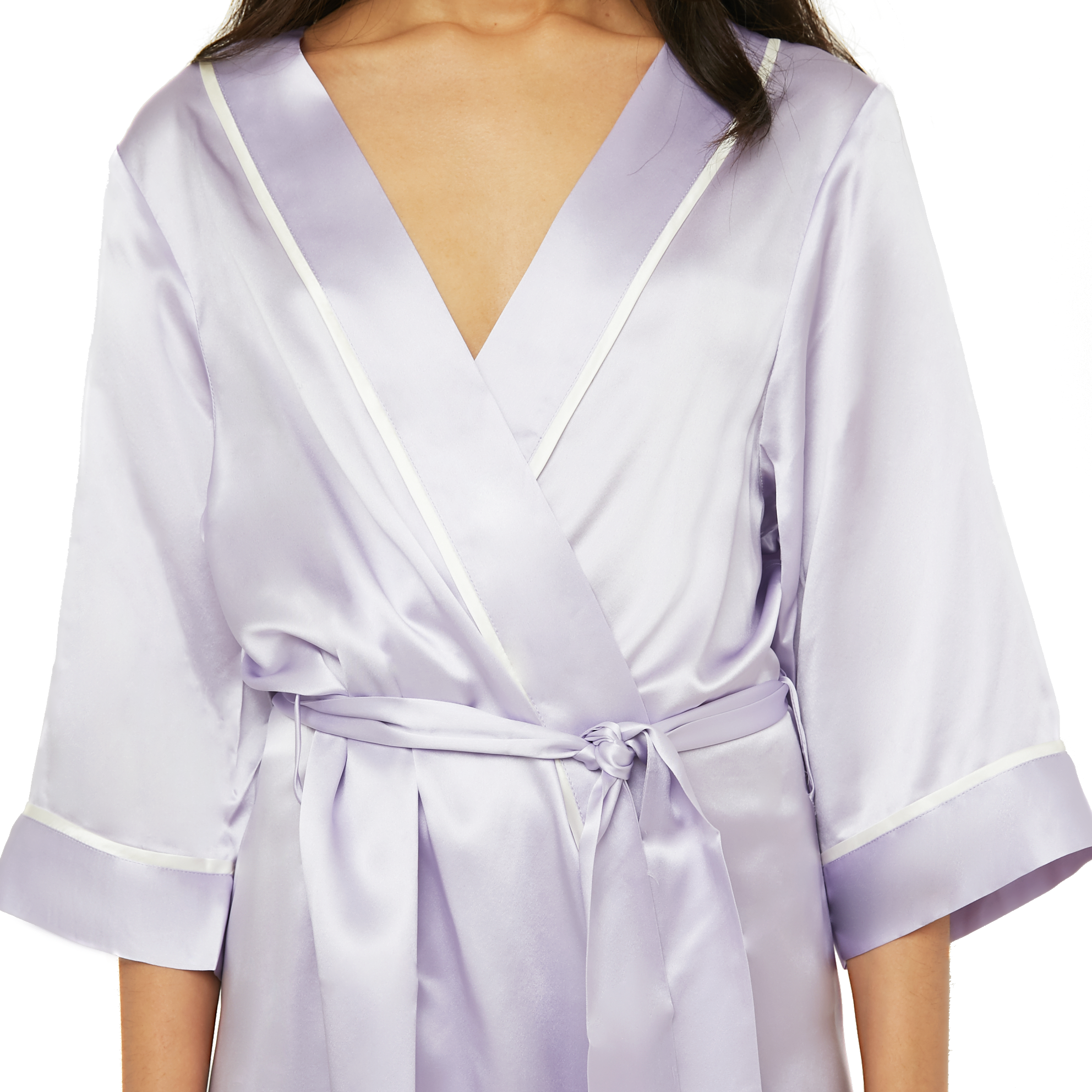 Classic Silk Robe with Contrast Piping - MYK Silk #style_kimono style #color_lavender