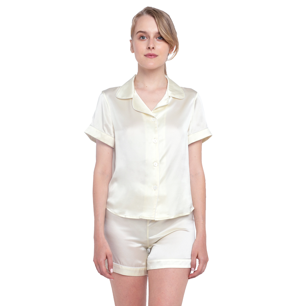 Silk Short Pajama Set (22 Momme) - MYK Silk #color_cream