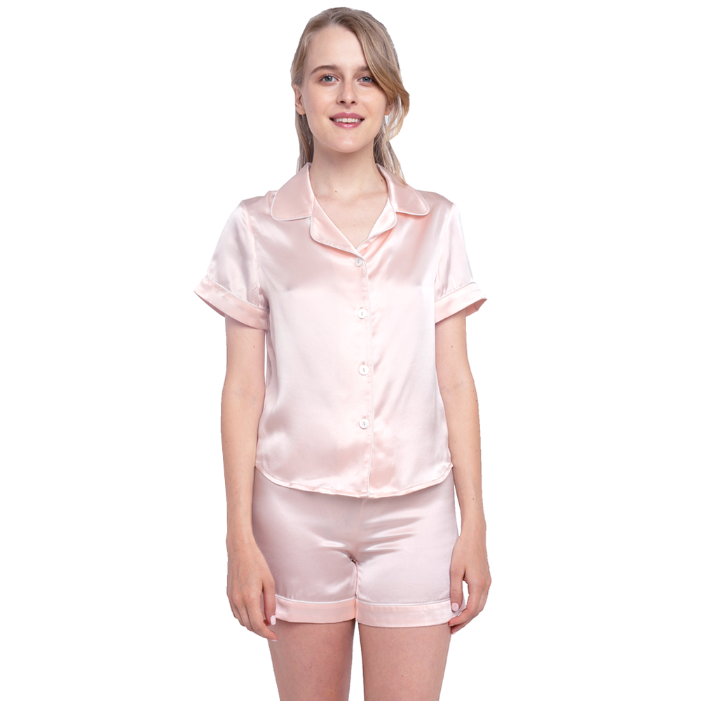 Silk Short Pajama Set (22 Momme) - MYK Silk #color_pink